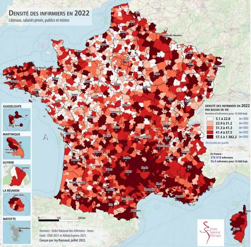 Densité des infirmiers en 2022 - ONI