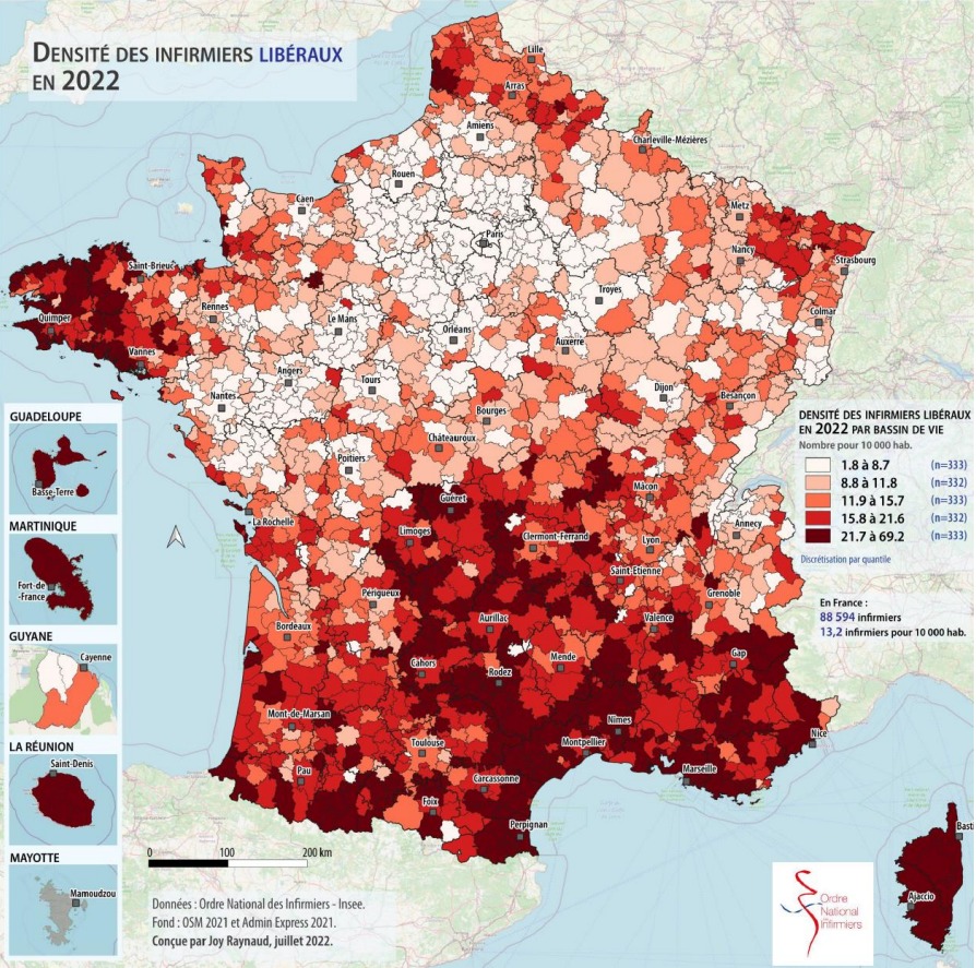 Densité des infirmiers libéraux en 2022 - ONI