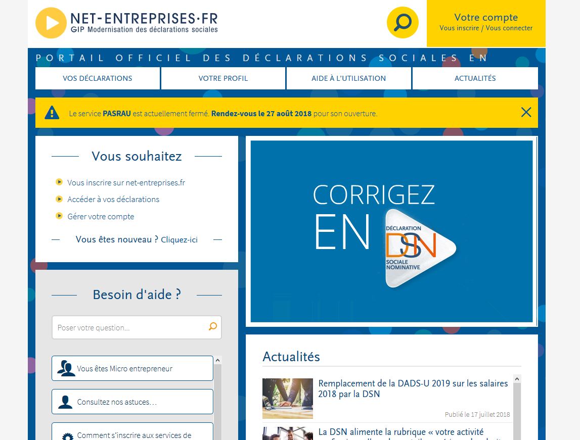 Le portail net-entreprises pour déclarer ses revenus